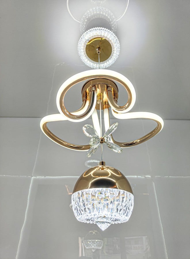swanart مصباح سقف أنيق من سوان آرت، ذهبي اللون ومزين بالكريستال، مزود بإضاءة LED، ثريا عصرية قابلة لتعديل الارتفاع مع قلادة كريستالية كروية، مثالي لغرف المعيشة وغرف الطعام وغرف النوم - تغيير 3 ألوان - Image 3